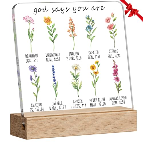 Hordely Acrylic Christian Gifts for Women Faith, Square Floral Religious Bible Gifts for Girls, Inspirational Spiritual Gift for Coworker Home Table Decor 3.93"x 3.93", Style A