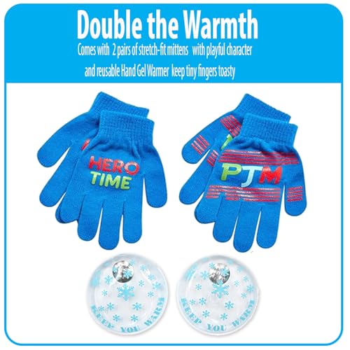 PJ Masks Winter Hat and 2 Pair of Gloves or Mittens Set (Toddler Little Boys) Size Age 4-7, PJ Mask Gloves With Handwarmers4