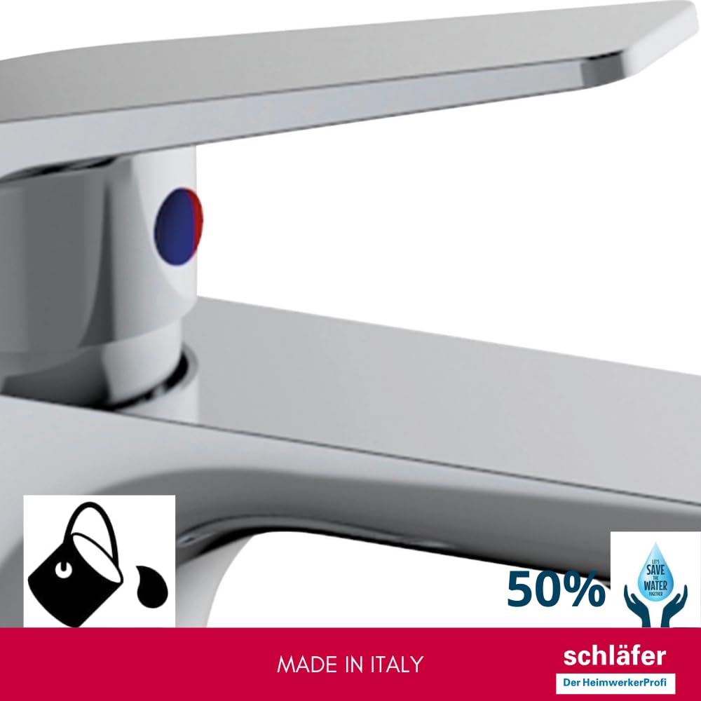 Schläfer 26505015 | Miscelatore Monocomando per Bidet Bagno serie Leonardo con Scarico automatico 1 1/4, Rubinetto Monoforo Cartuccia diam35mm Cromo Argento, Made in Italy