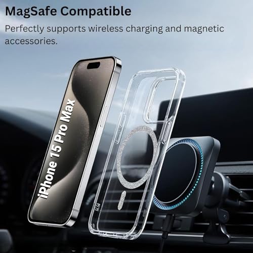 Image of AIBEX Back Cover Case Compatible with iPhone 15 Pro Max | Glitter Ring Cute Shiny Colorful Bling Case (Compatible with Magsafe) | Transparent PC+TPU Glossy Shiny Cover for Girls & Women - Silver
