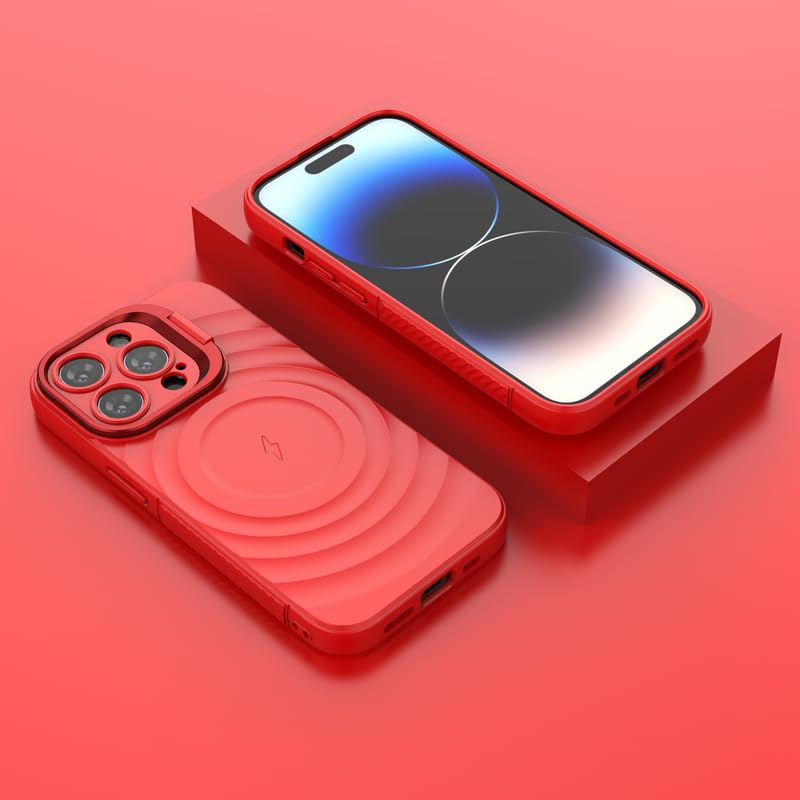 Image of LuxuryKase Shockproof Case for iPhone 15 Pro | Ripple Pattern | Camera Protection | Inner Velvet Fabric Lining | Protective Cover with Enhanced Grip & Wireless Charging Support - Red