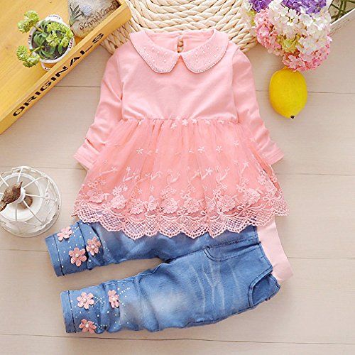 6m-4Years Babygirls and Infant Girls Jean Jackets Floret and Dress T-Shirts with Jeans Clothing Sets(1-2,Orange)