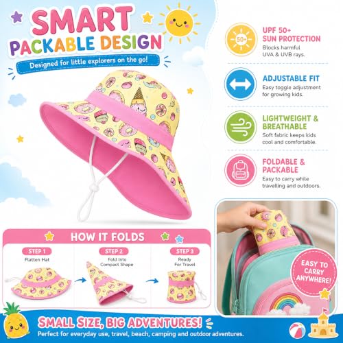 Image of VRITRAZ Sun Protection UPF50+ Bucket Hat Toddler Summer Beach Play Hats with Neck Flap for Girl, Boy, Kids Summer Hat, Bucket Hat for Kids Ages 3-10 Years