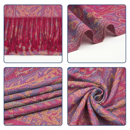 Paisley Pashmina Shawls and Wraps for Women Reversible Jacquard Festival Rave Pashmina Scarves with Fringe Vintage2