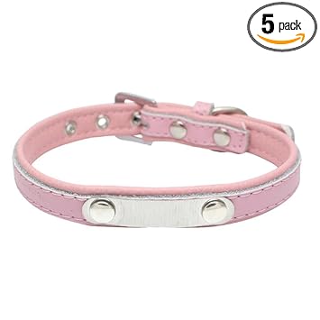 GIANTE Adjustable PU Leather Pet Dog Cat Collar Neck Strap XXS Pink