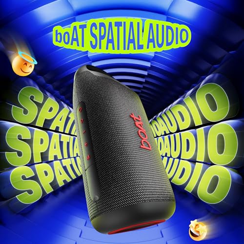 Image of Boat Stone Arc Pro Plus, Spatial Audio, 45W Signature Sound, 78mm Drivers,12 Hrs Battery, Broadcast & App Support, Bluetooth Speaker, Wireless Speaker, Portable Speaker (Raging Black)