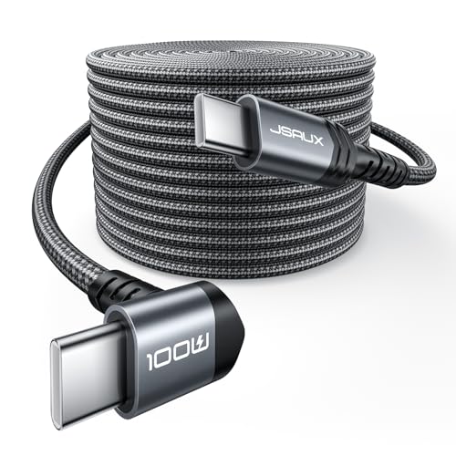 JSAUX 100W USB C to USB C Cable, 3M Right Angle USBC to USBC Fast Charging Cord Compatible with iPhone 16/16 Pro Max, iPhone 15 Pro Max, ROG Ally, Steam Deck, Switch, Samsung S24 S23, iPad, MacBook