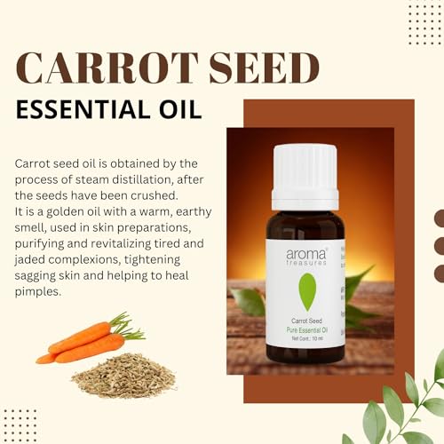 Image of Aroma Treasures Carrot Seed Essential Oil - 10ml, Natural Aromatherapy for Skin and Hair, Pure Therapeutic Grade Oil