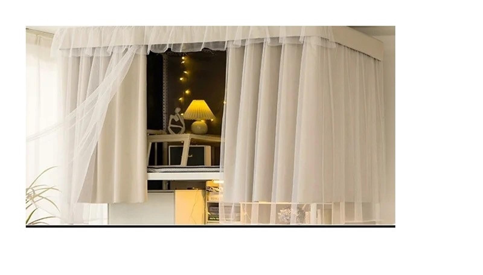 Cortina de cama litera opaca H1.2m: juego de 3 piezas y techo superior para total privacidad