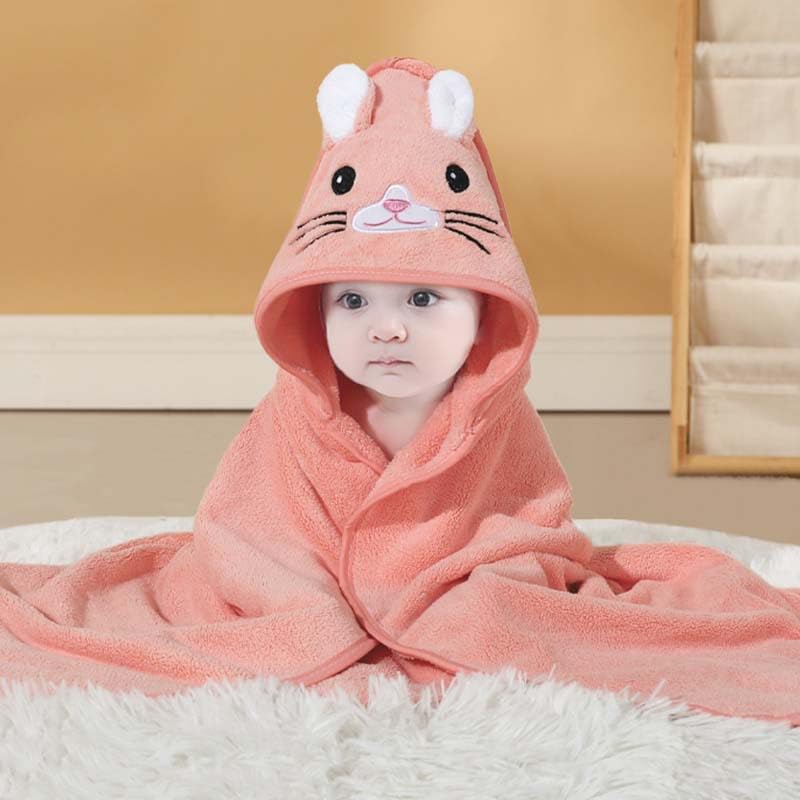 Image of Hooded Baby Towel - Premium Soft Bath Towel for Baby, Newborn,Infant - Ultra Absorbent,Natural Baby Stuff Towel, Soft Coral Velvet Coral Fleece Bath Towel for Boys and Girls (Orange Cat)