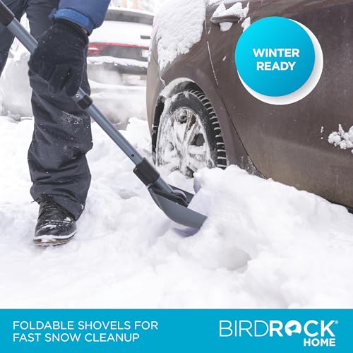 Image of 34 inch Folding Emergency Snow Shovel - Rugged Compact Tool for Car, Snowmobiles, or ATV - Compact Winter Survival Gear - Skiing Camping Mud Avalanche - Collapsible Multifunctional - Grey
