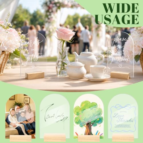 Image of Bercoor 20 Pack 4x6 Inch Blank Clear Arch Acrylic Sign with Wooden Stands, Arched Round Top Acrylic Sheet, DIY Acrylic Arch Table Numbers for DIY Name Card Gifts Event Party Sign Decoration