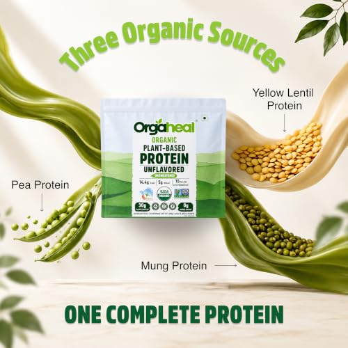 Image of Organic Plant Protein Powder | 980g - Unflavoured | 30g Protein | Vegan | Pea, Mung Bean & Lentil Protein Blend | Clean, Easy to Digest | No Added Sugar, Gluten Free