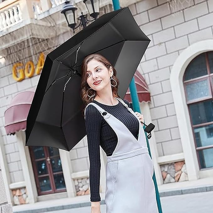 Image of WOOMZY UV Travel Mini Folding Ultra Compact pastel Umbrella with Case, Manual Open 6 Ribs Lightweight Portable, Small Sun & Rain Pocket Umbrella for Men and Women- Use in Rain & Summer (BLACK)