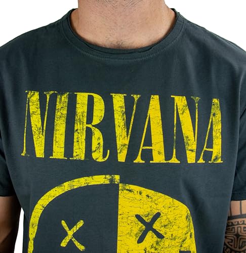 Amplified Nirvana Spiced Logo Charcoal Camiseta, Gris, 42