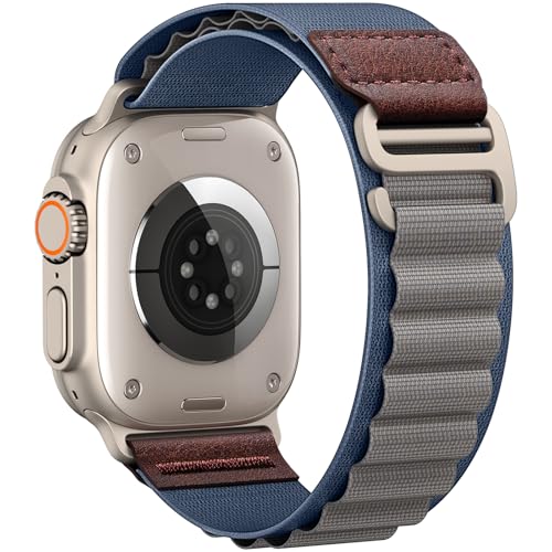 Alpine Loop with Leather Design for Apple Watch Ultra 3/2/1 Bands 49mm 46mm 45mm 44mm 42mm 41mm 40mm 38mm Men Women, Soft Stretchy Nylon Sport Band for iWatch Series 11 10 9 8 7 6 5 4 3 2 1, SE 3 2 1