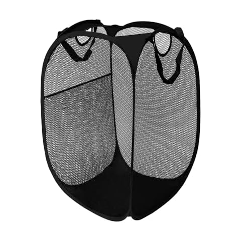 WoShewNu Collapsible Laundry Mesh Basket with Pop Up Hamper ＆ Wide Opening Mesh, Breathable, Sturdy, Foldable, and Space-Saving Design for Clothes and Storage, 14’’ x 14’’ x 23.6’’ Cover