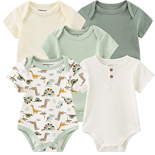 Image of Kiddiezoom Newborn Baby Unisex Cotton One-Piece Bodysuits Baby Gift 5-Pack Baby Clothes
