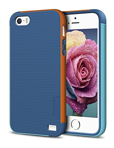 EXSEK Hybrid Impact Ultra Slim Shockproof Case [Anti-Slip] Scratch Resistant Soft Gel Rugged Case for iPhone 5/5S SE (2016)(Dark Blue)