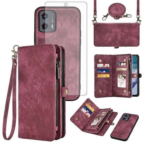 Coque Motorola Moto G 5G 2023 antichoc portefeuille amovible avec vitre Asuwish
