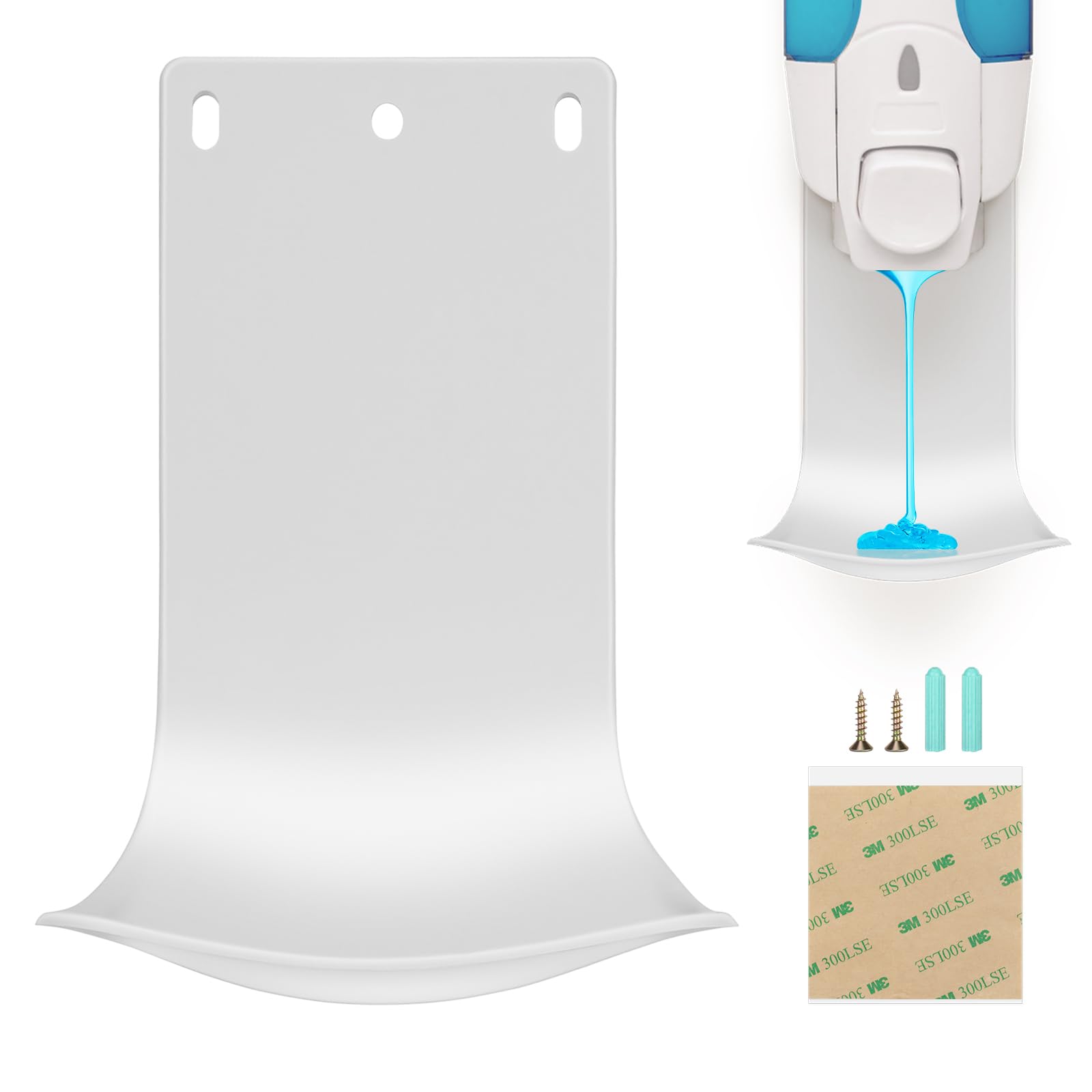 Bandeja dispensadora de goteo para montaje en pared, soporte dispensador de jabón, colector de goteo de detergente para ropa para evitar goteos y rociados (blanco)