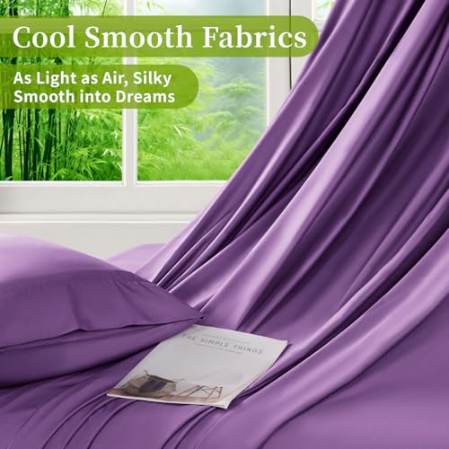 Shilucheng 100% Viscose Derived from Bamboo Queen Size 4pcs Ultra Cooling & Silky Soft Bed Sheets, 16" Deep Pocket, Perfect for Hot Sleepers, Hotel Bedding Sheets (Purple)