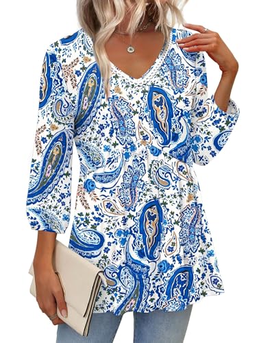 Image of OFEEFAN 3 /4 Length Sleeve Womens Tops 2026 Blouses for Women Dressy Casual Fashion Clothing V Neck Babydoll Tops Fall Outfits
