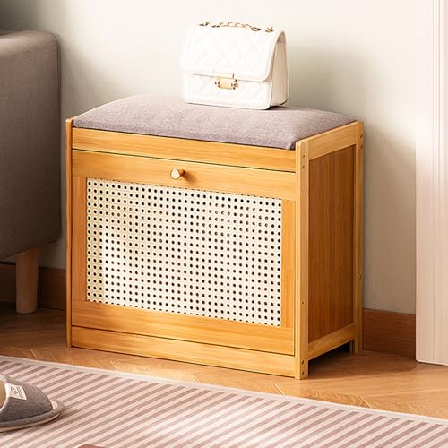 Armoire d'entrée étroite et meuble de rangement à chaussures en rotin pour gain de place salon