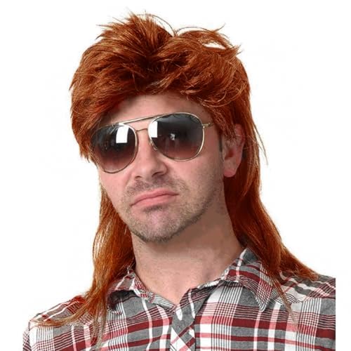 Image of Swiking Orange Mullet Wig for Men Retro 70s 80s Disco Rocker Curly Punk Party Halloween Cosplay Costume Full Wigs (Orange)