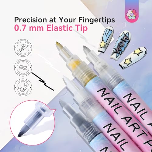 Image of SAVILAND Nail Art Pen Set: 12PCS Quick Dry 3D Nail Polish Pens for Nail Art Design with Fine Tips Acrylic Paint Markers for Drawing Liner Dotting and DIY Manicure Tools Kit at Home