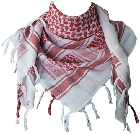 Explore Land Cotton Shemagh Tactical Desert Scarf Wrap (Red and White)
