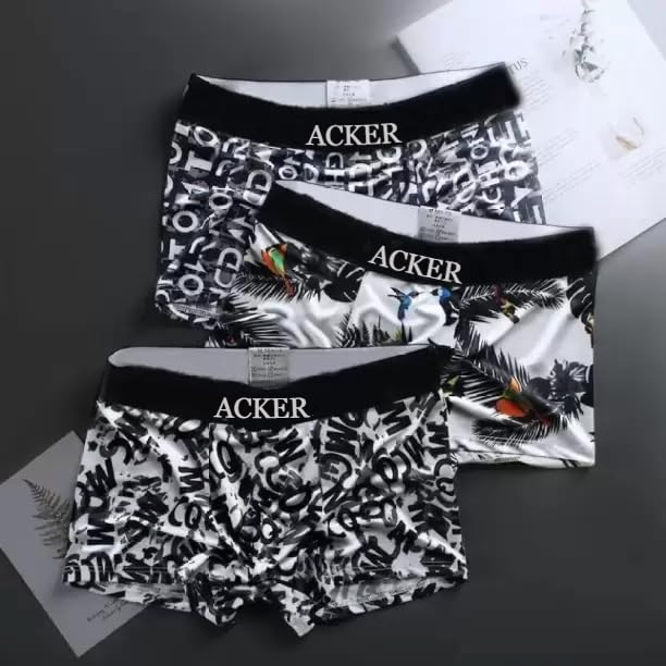 Image of ACKER Soft Nylon Printed Trunks & Boxers Underwear for Men Inner for Men with Extra Thin Elastic (Pack of - 3)