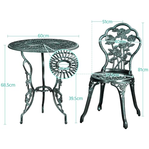 Yaheetech 3tlg. Bistro Set Balkonset Gartenset mit Stühlen Gartenmöbel-Set Zwei Sitzhocker Gartenmöbel im antiken Stil Aluguss Grün