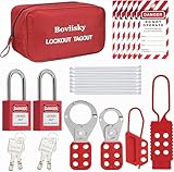 Boviisky Lockout Tagout Kit with Red Safety Padlocks, Hasps Set, Loto Tags, Electrical Lock Out Tag Out Kits, Keyed Different, 2 Keys Per Locks, 7162