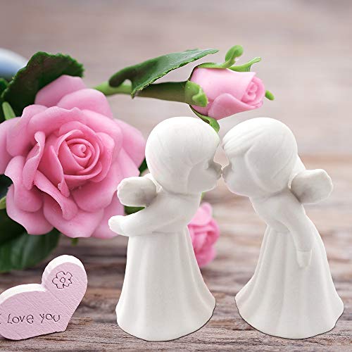Set Of 2 - Kissing Angels Figurines, White Porcelain Bisque, 4 1/2 H, L8070 #TOP1