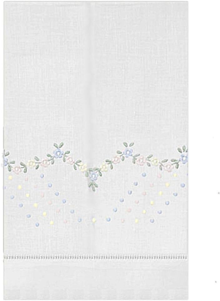 Brio Trends Guest Bath Tea Hand Towel White with Pastel Vine Garland Floral Embroidery Design 14 X 22 Inch