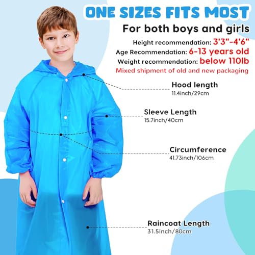 BFONS 2 Pcs Rain Ponchos for Kids Reusable, EVA Raincoats for Boys Girls with Hood and Sleeves, Waterproof Rain Coats Perfect for Camping, Hiking and Travel Outdoor Accessories Blue White2