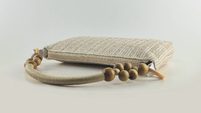 Bolso pequeño de paja con asa de madera para mujer miniatura 7