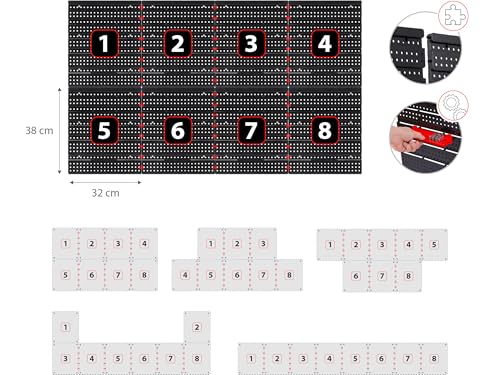 Mur à outils robuste noir et rouge pour l'organisation du garage