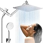 COSYLAND Rain Shower Head with Handheld - 304 Stainless Steel High Pressure 8 inch Square Rainfall Showerhead Combo with 5 Spray Mode 11 inch Extension Adjustable Arm & 60 inch Hose - Chrome