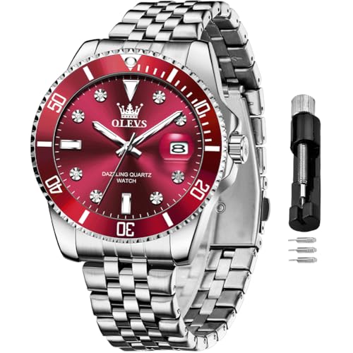 Image of OLEVS Watch for Men Stainless Steel Quartz Business Dress Diamond Large Dial Waterproof Mens Watches with Date Wrist Watch