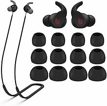 Strap Ear Tips Kit Compatible with Beats Fit Pro, Anti-Lost Soft Silicone Lanyard Neck Rope Cord Lease Replacement Gel Eartips Skin Accessories Compatible with Beats Fit Pro - Black