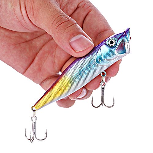 Sougayilang Hard Plastic Popper Topwater Floating Fishing Lures Swimbait Surface Water Bass Bait Hooks For Saltwater Freshwater Fishing Pack Of 10Pcs #TOP3