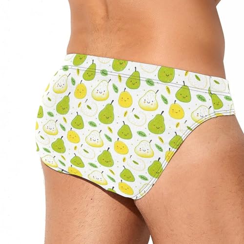 Pear Fruit Pattern Printed Swim Briefs for Men Sexy Bikini Swimwear Elastic Beach Trunks Bathing Suit4