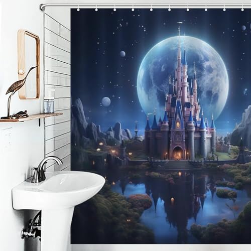 Rideau de douche château en tissu polyester imperméable 168x183cm
