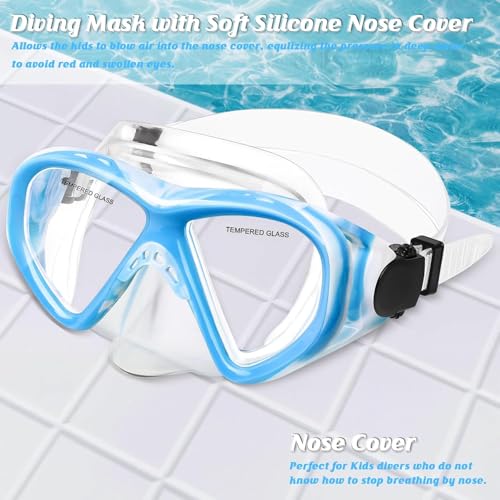 Image of Kids Swim Goggles Snorkel Diving Mask for Boys Girls Ages 5-15, Anti-Fog Swimming Goggles with Nose Cover