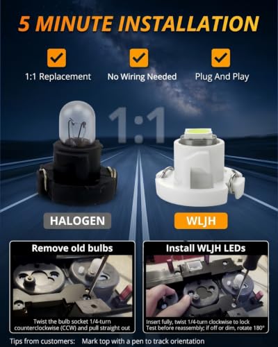 Image of WLJH Ice Blue A /C Climate Heater Control Dash Indicator Light Switch Led Bulbs Replacement Kit For Camry Corolla Tacoma Matrix, Pack of 10 | 3030 SMD, 150lm, Dimmable, Tacoma 2005-2011, Direct Replacement, Nighttime Readability, Stable Performance, 10-Pack