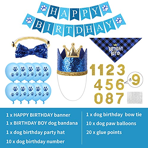 Selemoy Dog Birthday Party Supplies, Dog Birthday Hat Bandana Scarf With Cute Dog Bow Tie, Flag, Balloons For Small Medium Dogs Pets, Doggie Birthday Party Supplies Decorations #TOP1
