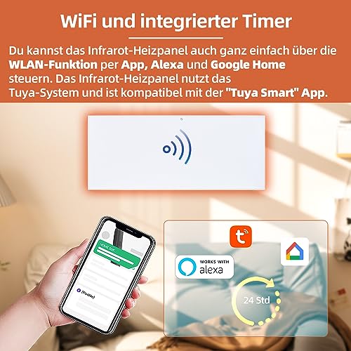 SHX Infrarot-Heizpaneel mit WiFi 700W SHXA700-WiFi – 700 Watt, 7-14m², Wandmontage, WiFi, Fernbedienung, weiß