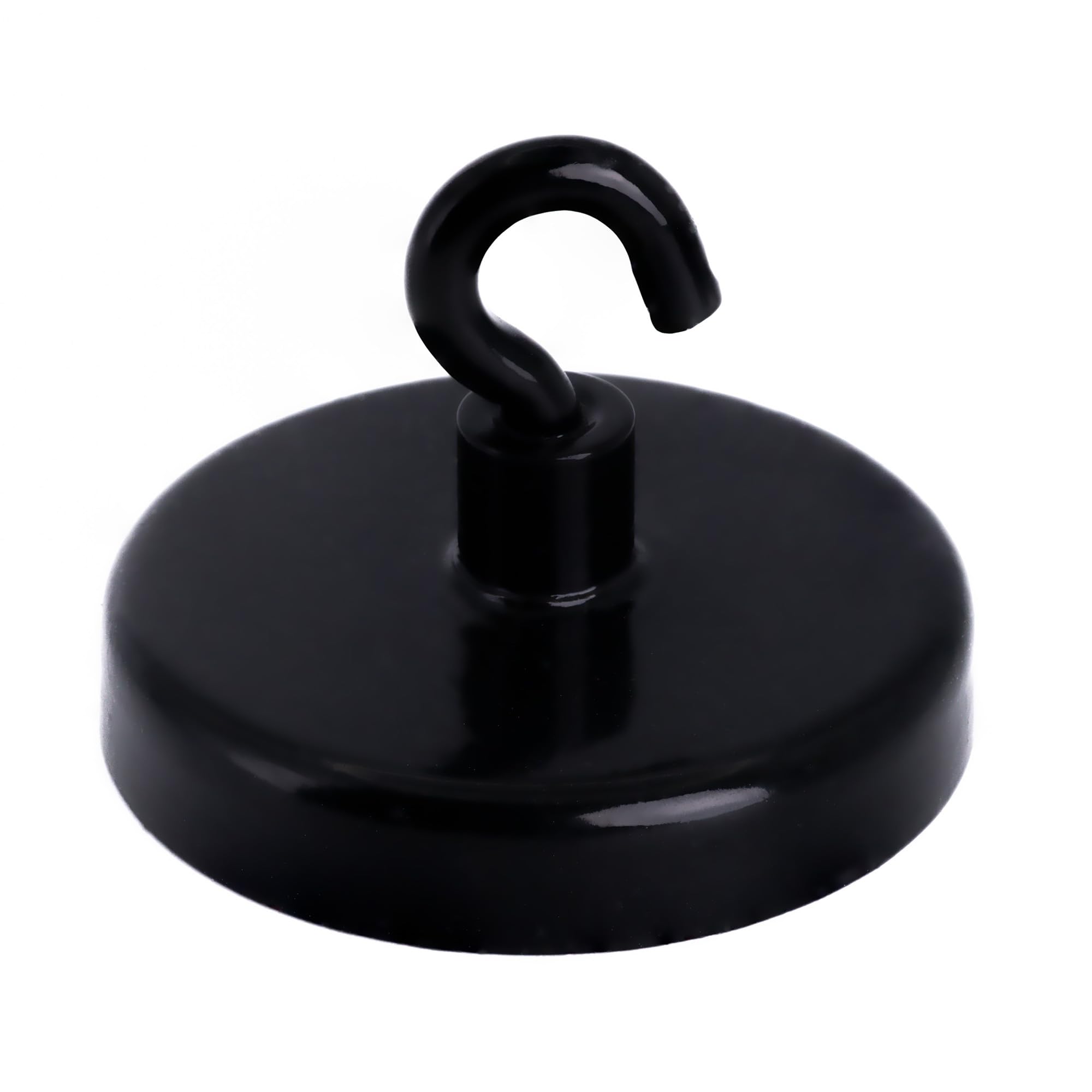 FIRST4MAGNETS Ferrite Black Painted Clamping Magnet with M4 Hook for Hanging, Holding or Displaying Items - 40mm Dia - 10.2kg Pull